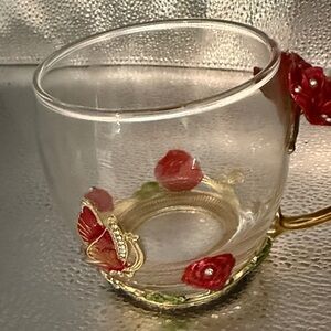 Elegant Red Rose and Butterfly Glass Mug